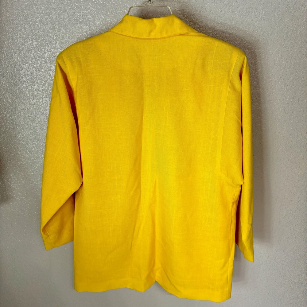 Cute 80s Raincoat Yellow Long Oversized Linen Woven Pattern Coat Modern Large L - Picture 3 of 10